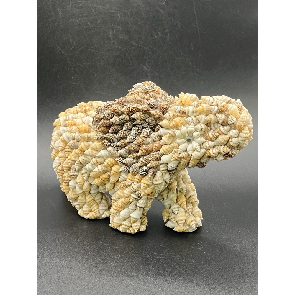 Vtg Seashell Adorned Ceramic Elephant Statue Figurine 4.5" x 5.5" Lucky Decor‎